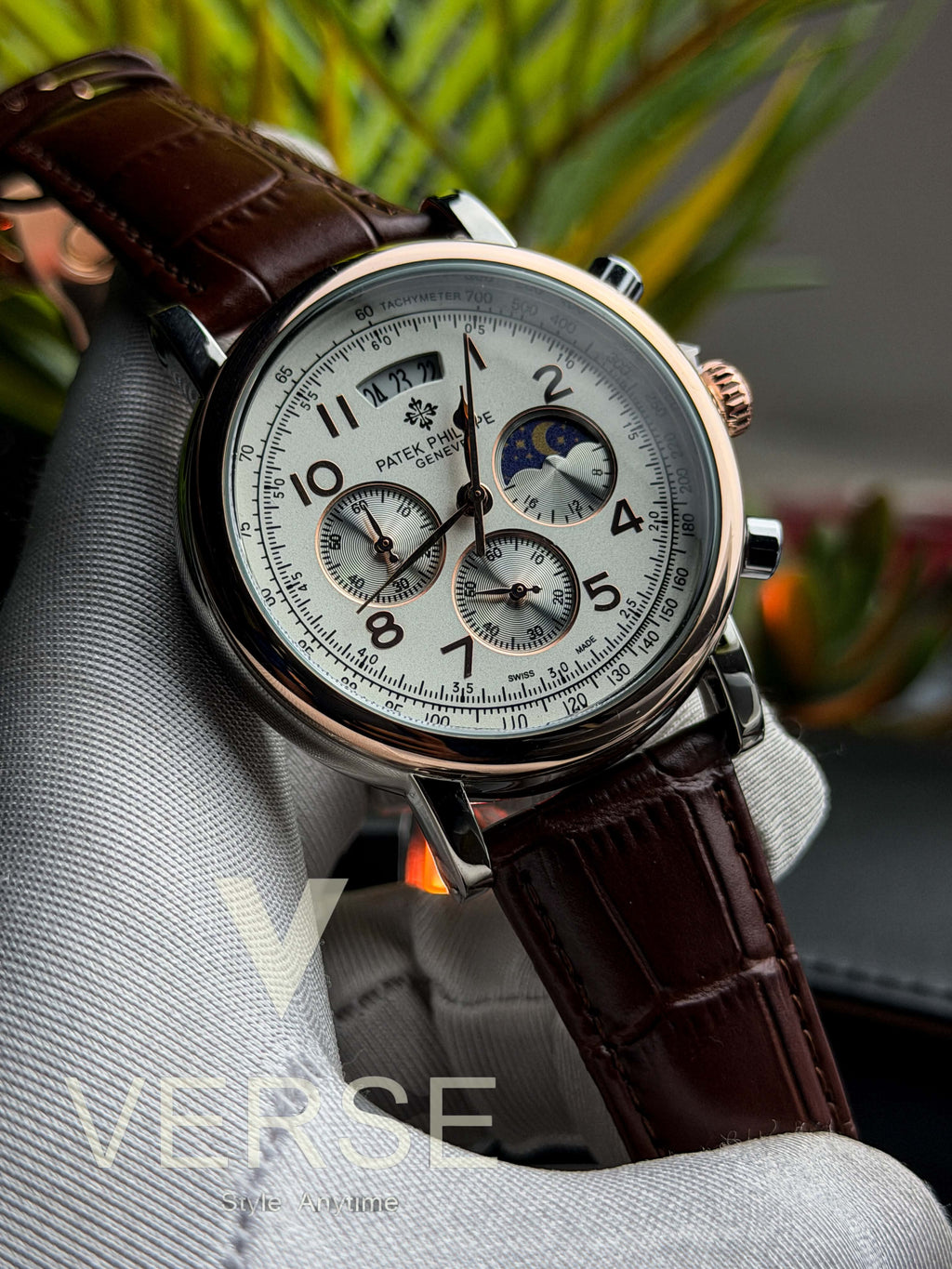 Patek Philippe Alchemist Moonphase Chronograph | Brown Leather White Dial Two-Tone Case - ( Double A ) - VERSE -