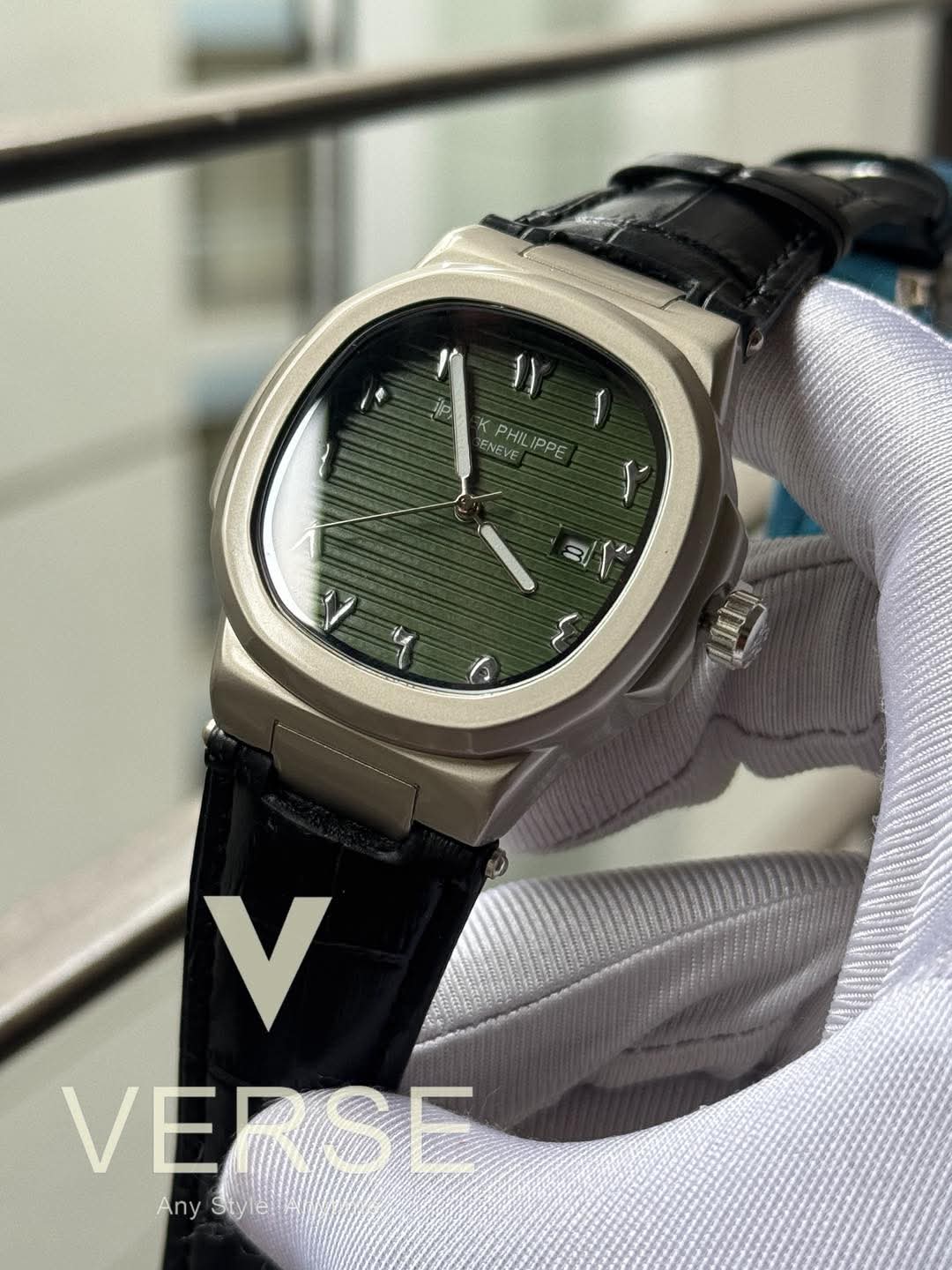 Patek Philippe Arabic Aura - Black Leather Forest Green Dial ( Double A ) - VERSE - 