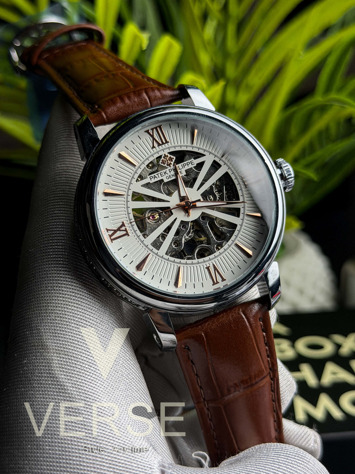 Patek Philippe Automatic Noir Guilloché | Brown Strap - ( Double A ) - VERSE -