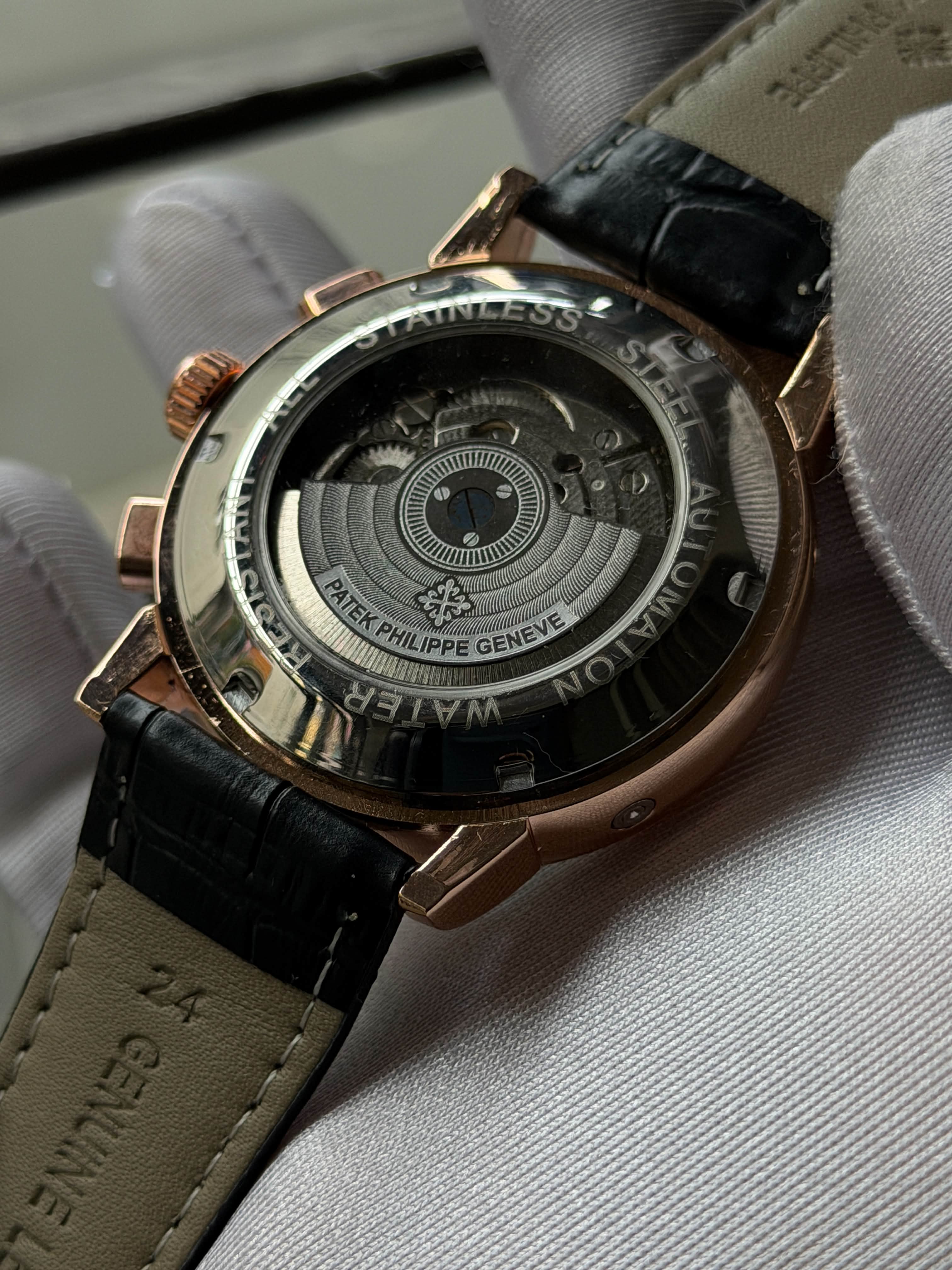 Patek Philippe Grand Flywheel Complication Automatic | Black Dial Black Leather Rose Gold Case - ( Semi Triple A ) - VERSE -