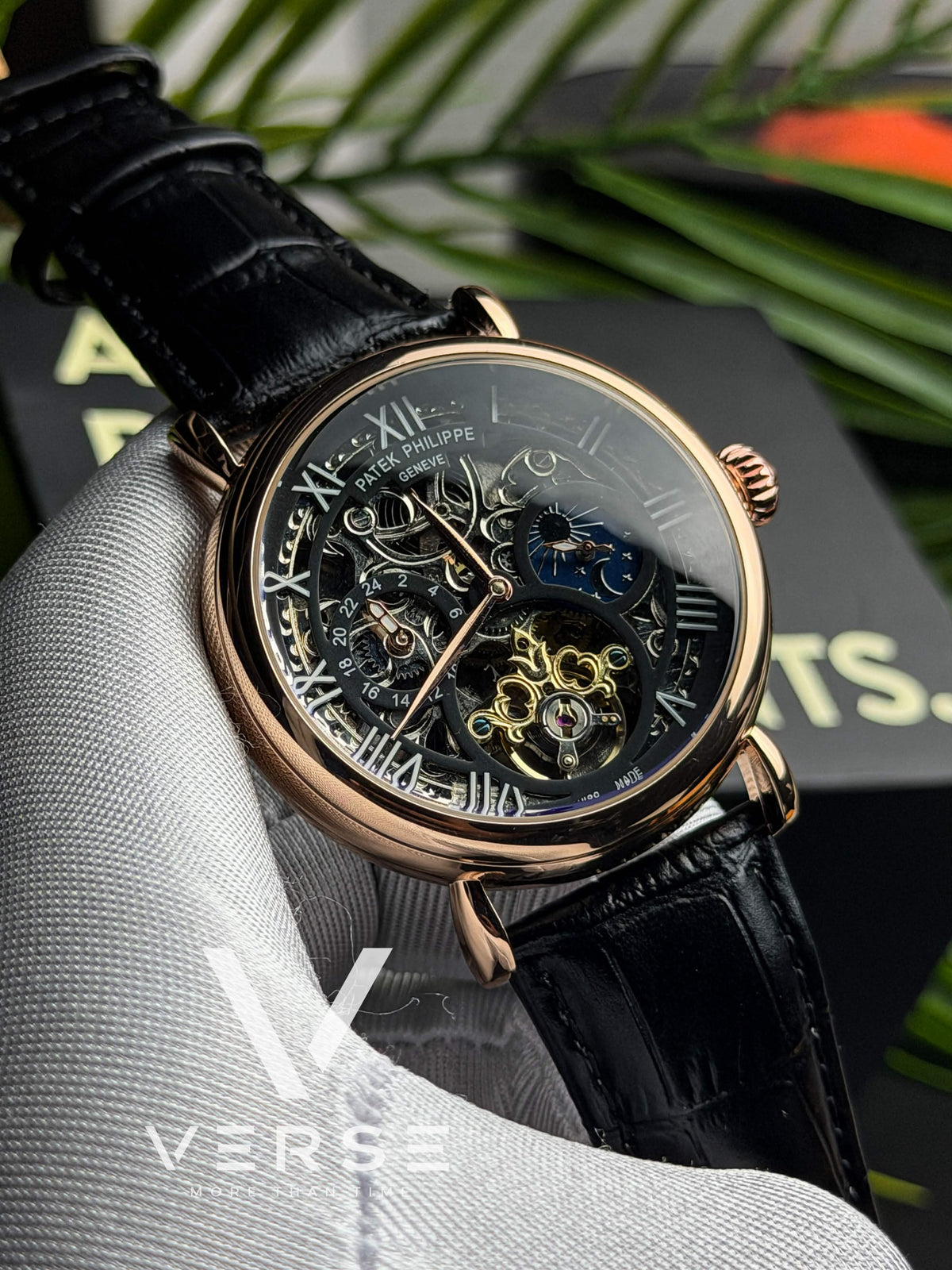 Patek Philippe "Grand Orrery Complication" | Rose Gold Tone Black Dial Black Leather - ( Semi Triple A ) - VERSE -