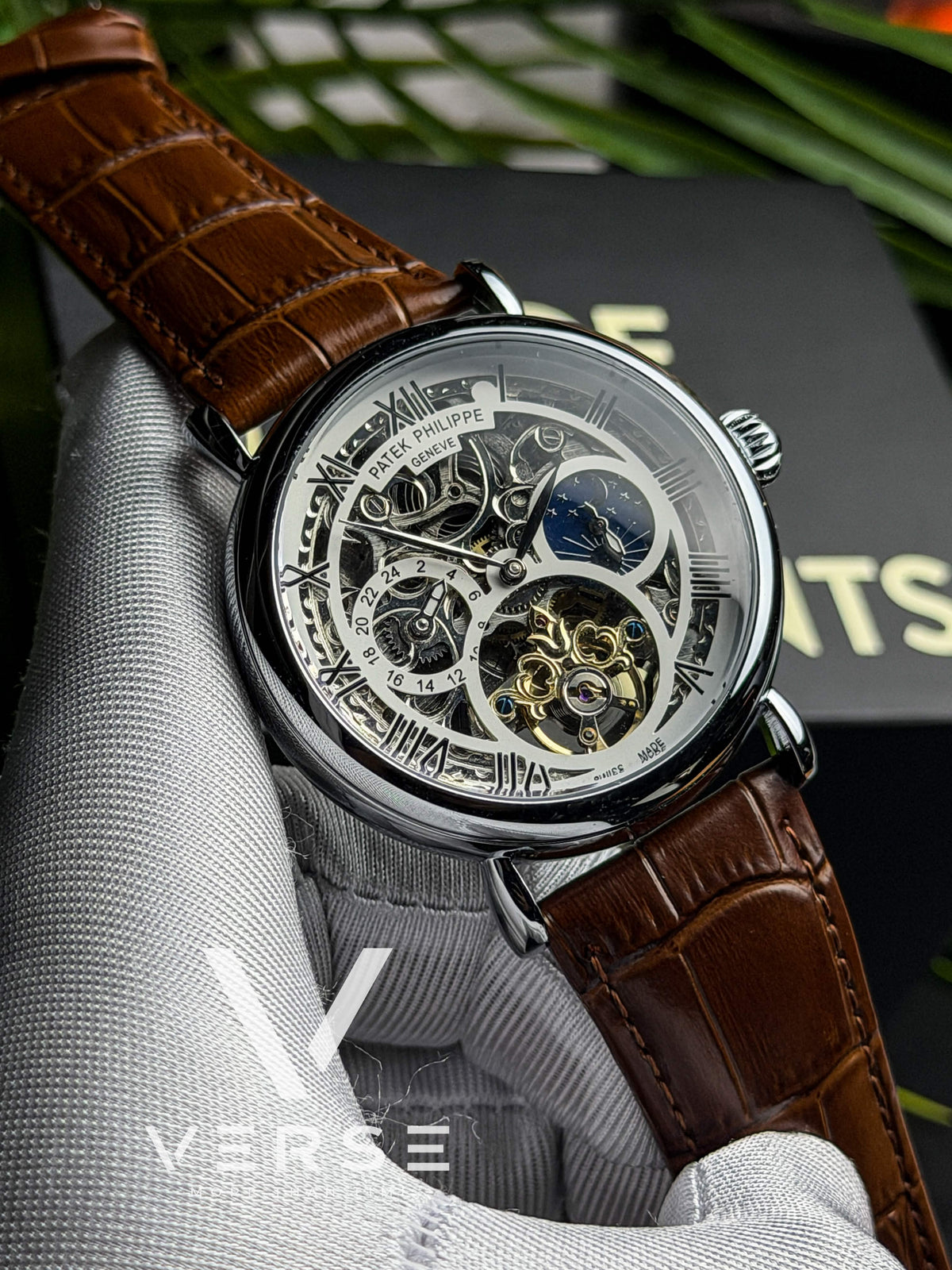 Patek Philippe "Grand Orrery Complication" | White Dial Brown Leather - ( Semi Triple A ) - VERSE -