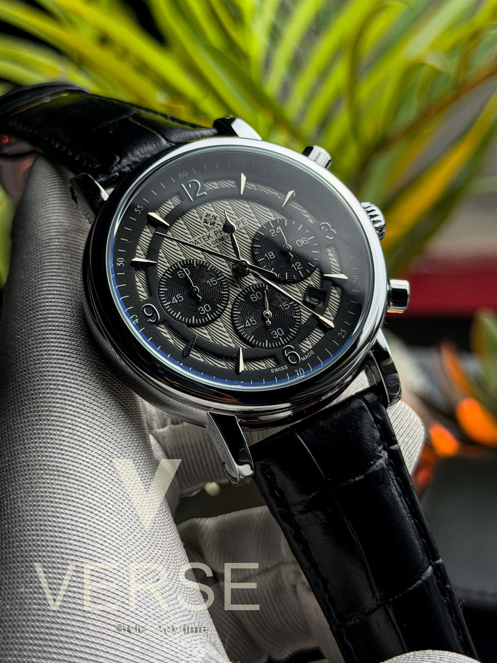 Patek Philippe Guilloché Multifunction Chronograph | Black Leather Black Dial - ( Double A ) - VERSE -