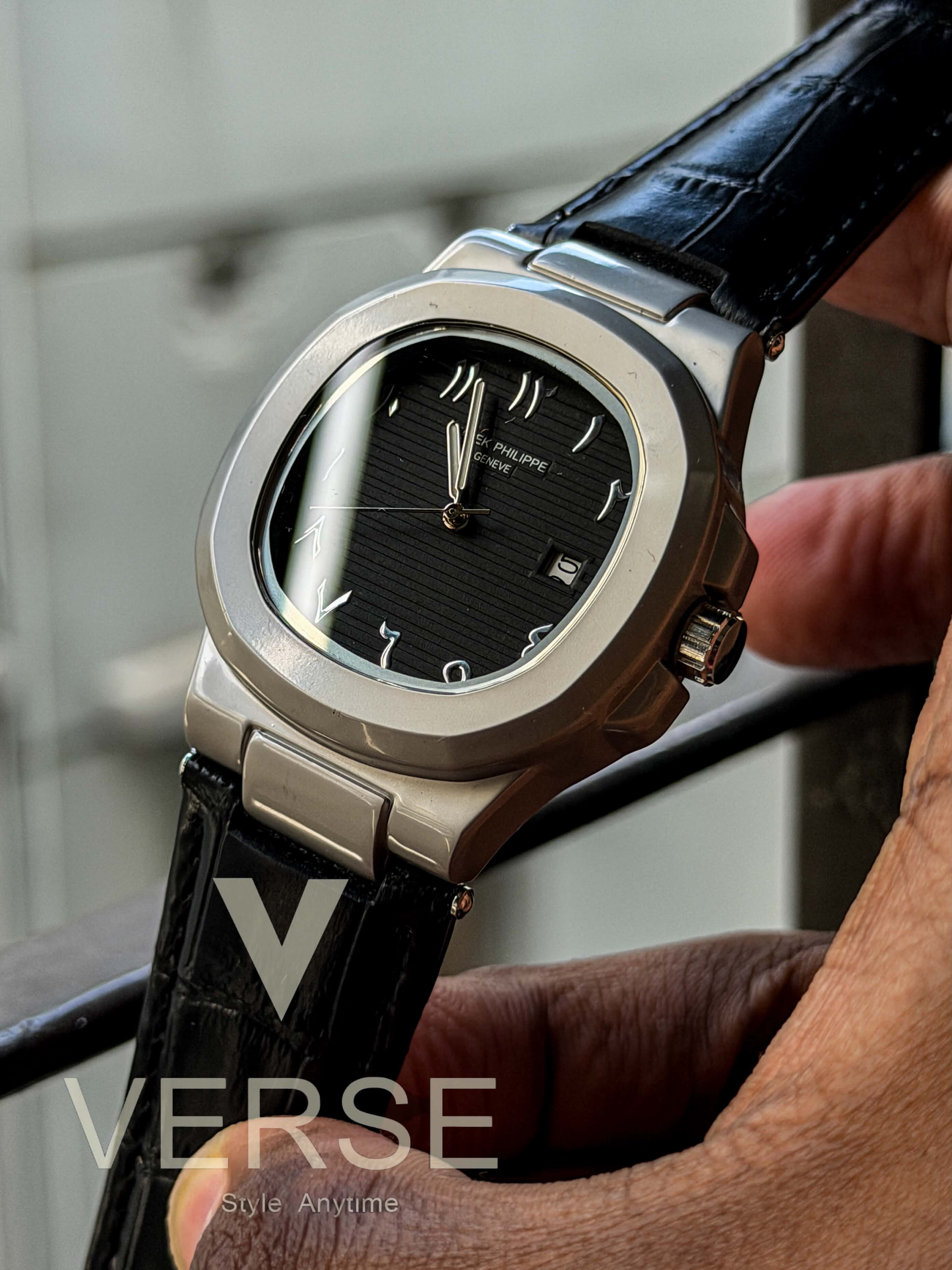 Patek Philippe Nautilus "Eastern Arabic" | Black Dial Black Leather - ( Double A ) - VERSE -