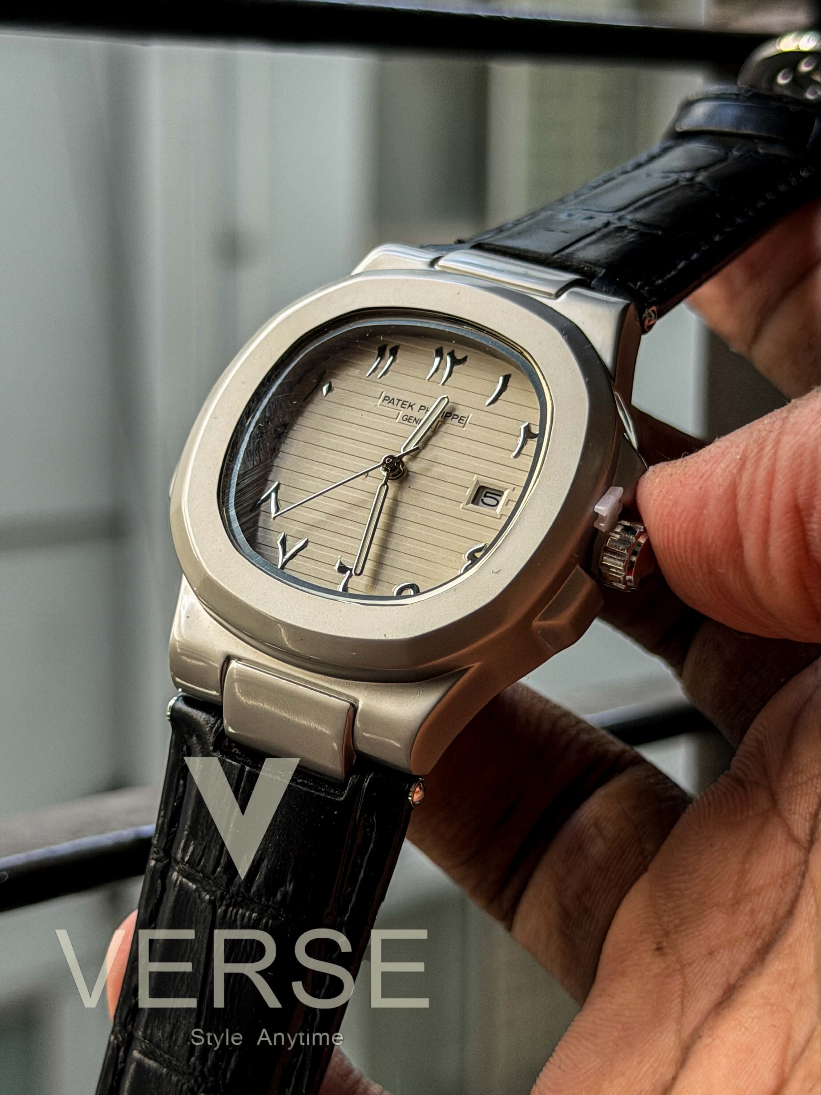 Patek Philippe Nautilus "Eastern Arabic" | White Dial Black Leather - ( Double A ) - VERSE -