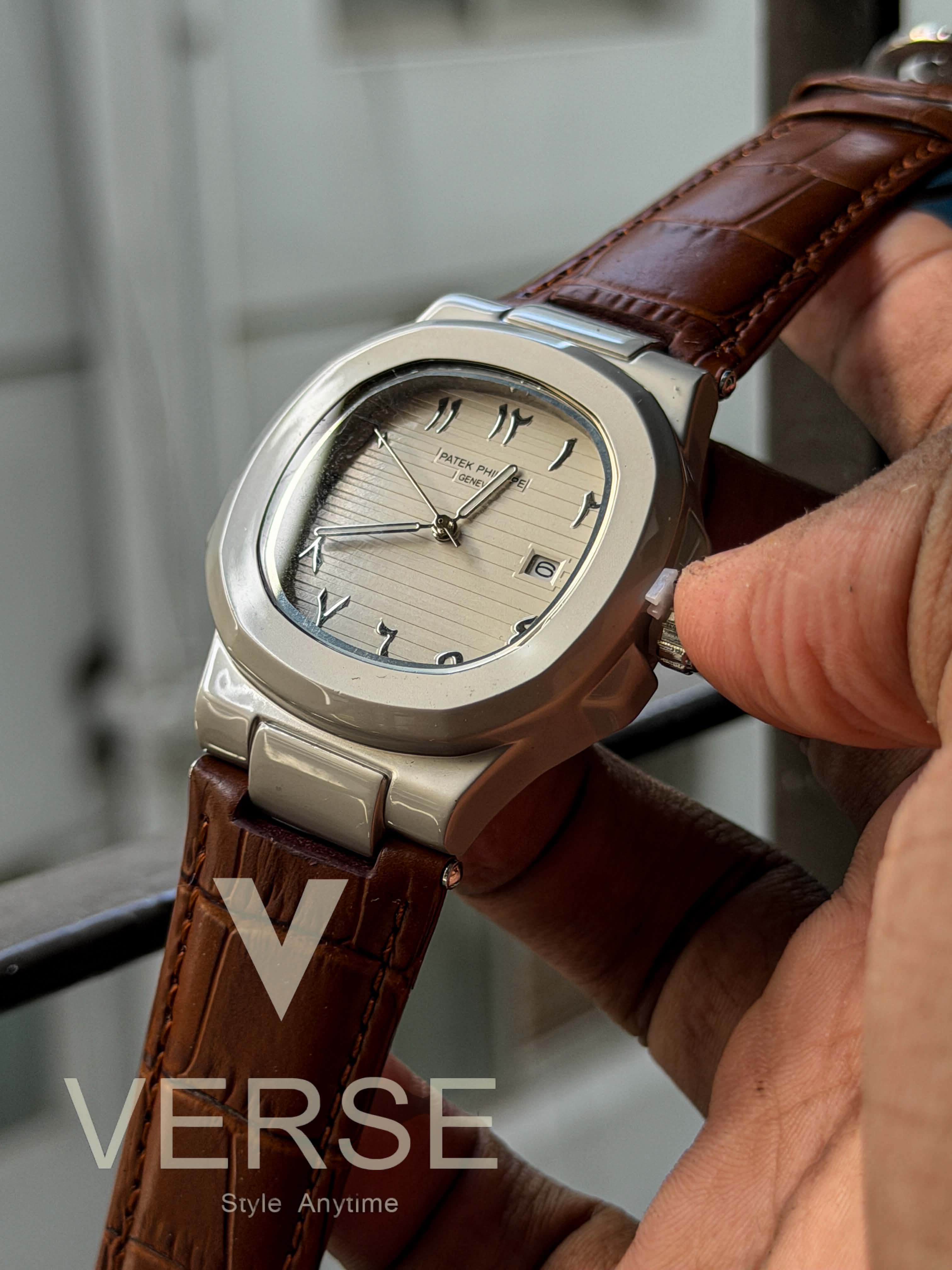Patek Philippe Nautilus "Eastern Arabic" | White Dial Brown Leather - ( Double A ) - VERSE -