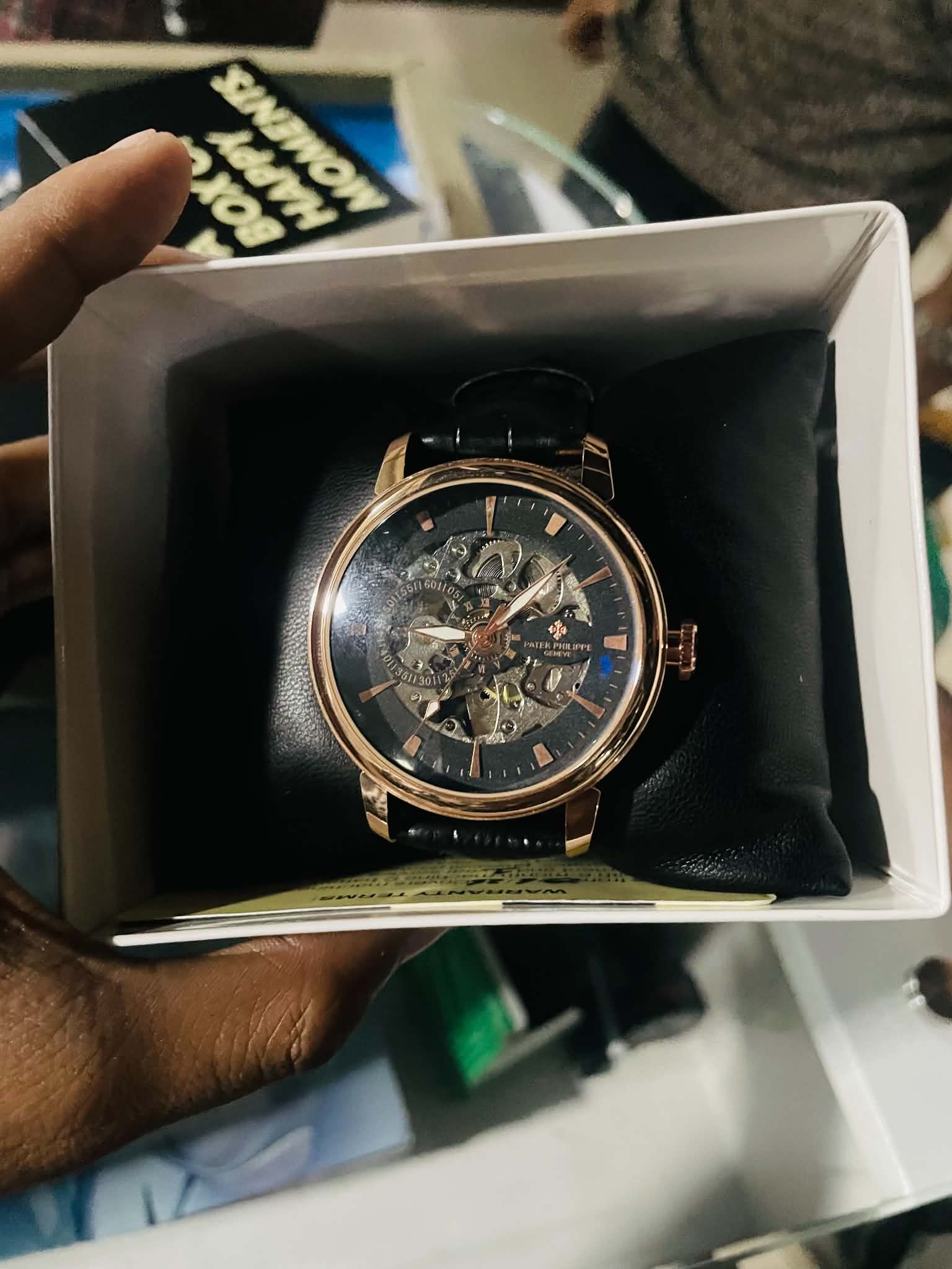 Patek Philippe Novachron Open Heart Automatic | Obsidian Black Skeleton Dial Black Leather RG Case - ( Semi Triple A ) - VERSE -