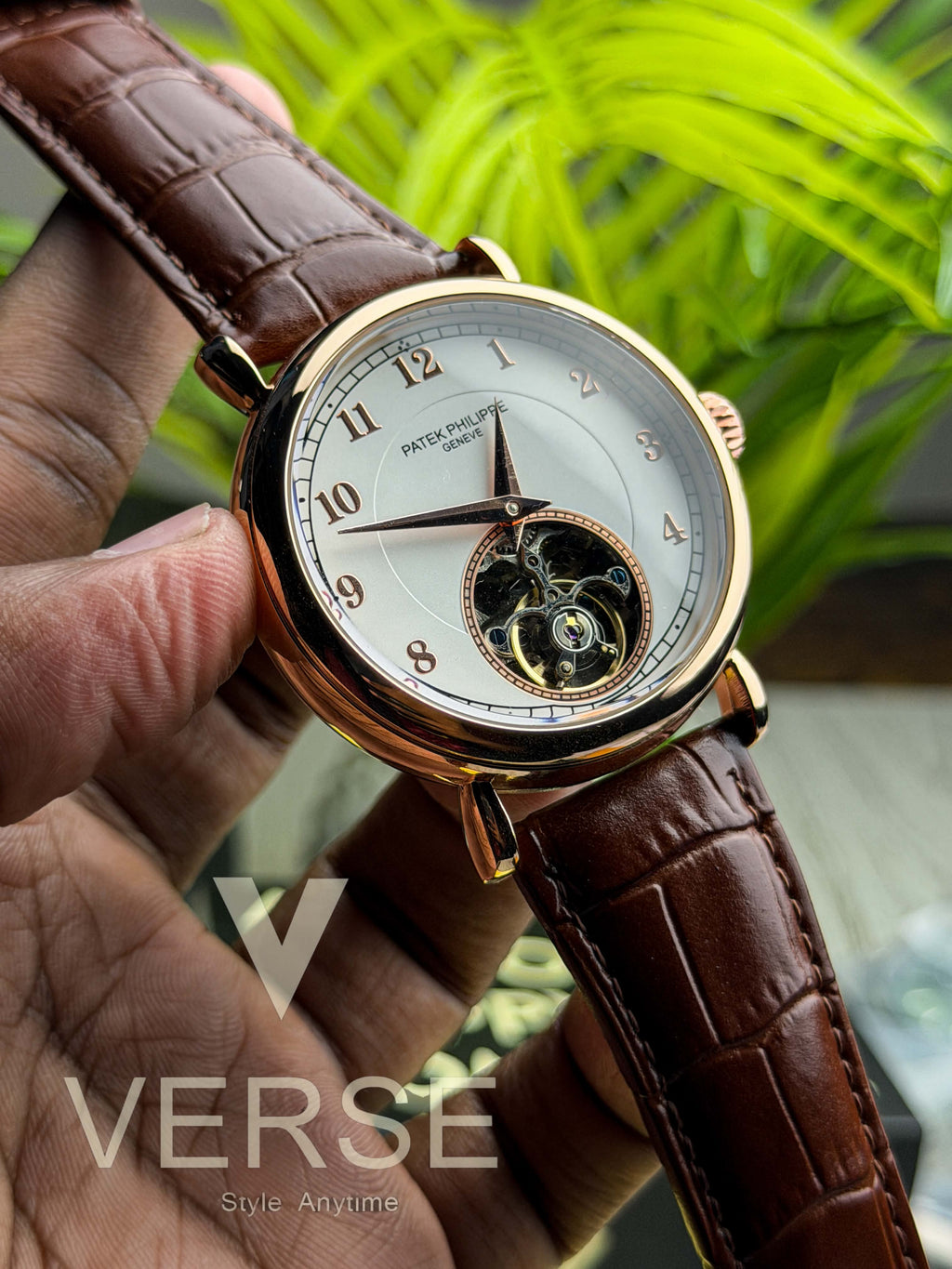 Patek Philippe Prestige Calatrava Tourbillon | White Dial Rose Gold-Toned Brown Leather - ( Semi Triple A ) - VERSE -