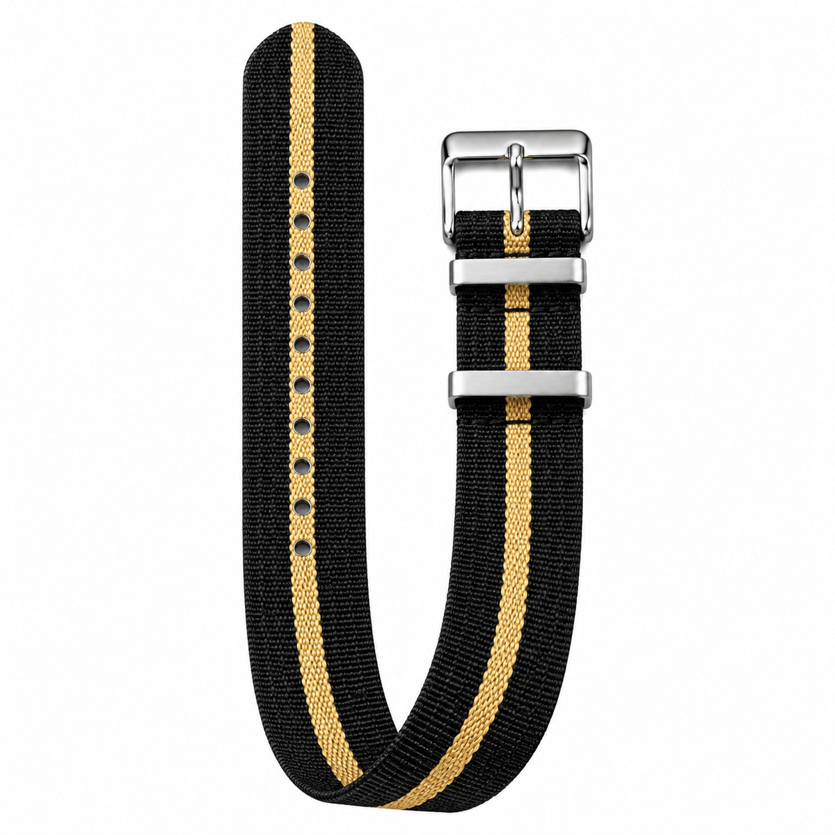 Premium Black & Gold Ribbed Nylon Quick-Release Watch Strap - VERSE -