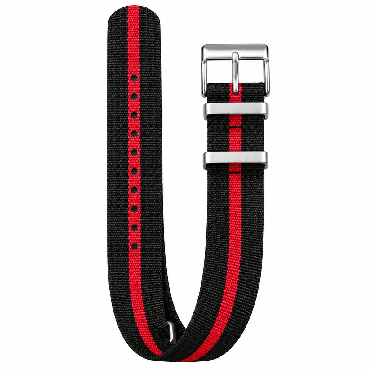 Premium Black & Red Ribbed Nylon One-Piece Watch Strap - VERSE -