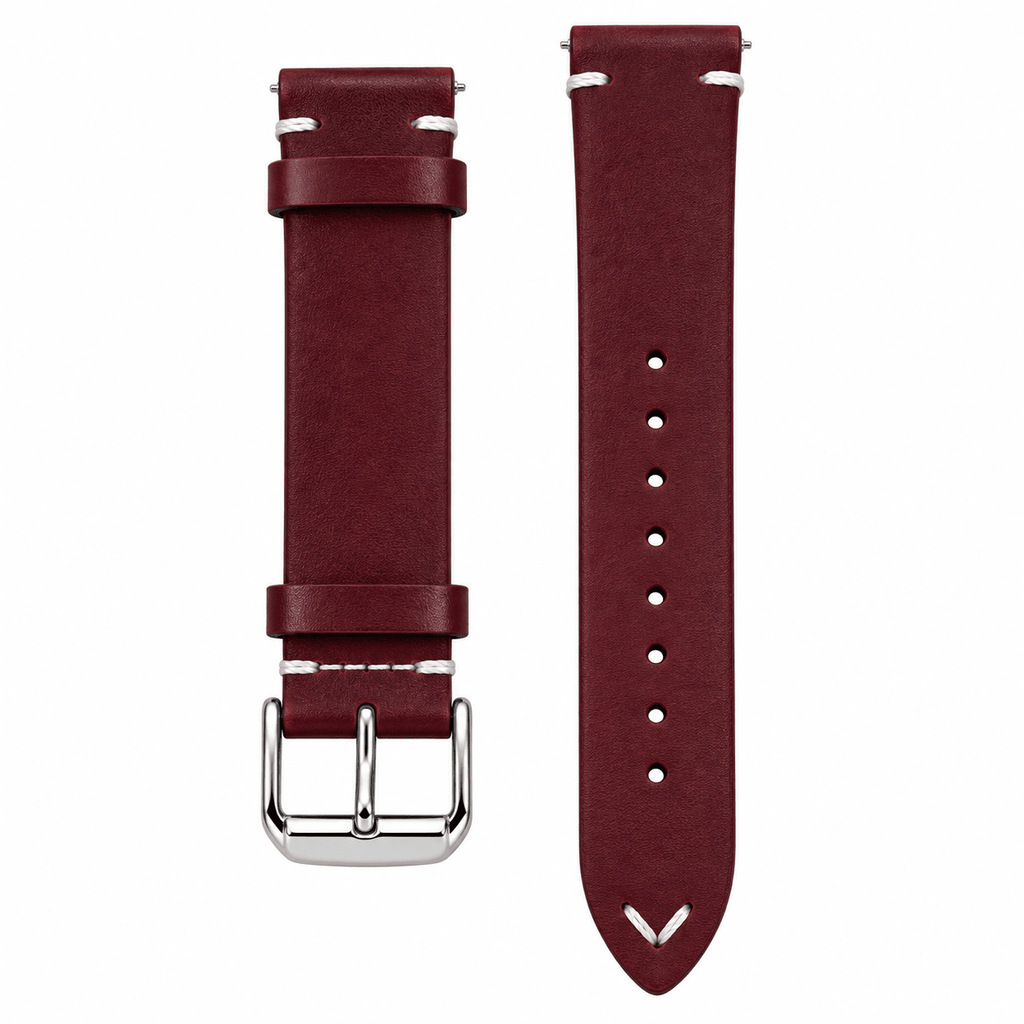 Premium Burgundy Oil-Waxed Genuine Leather Quick-Release Watch Strap - VERSE -