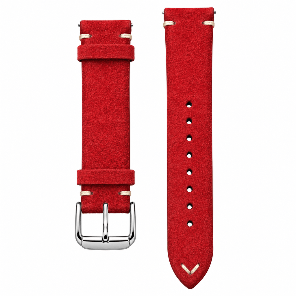 Premium Crimson Red Suede Genuine Leather Quick-Release Watch Strap - VERSE -