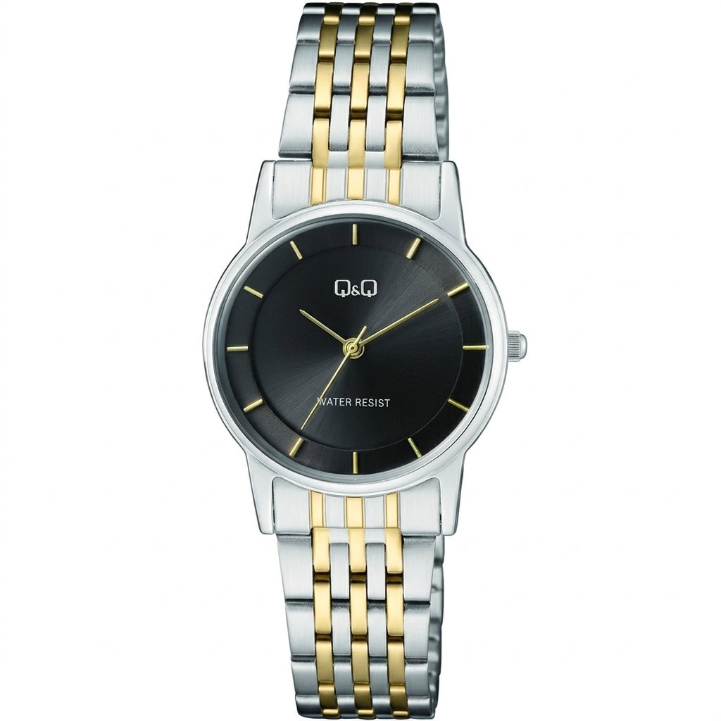 Q&Q C63A-003PY Black Dial Two-Tone Metal Bracelet Women's Watch | Q&Q C63A-003PY - VERSE -