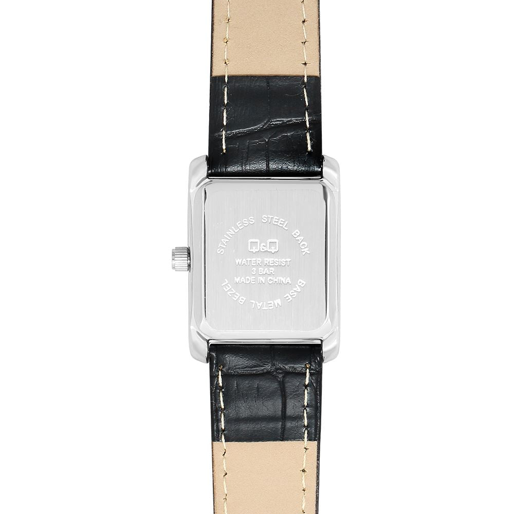 Q&Q C69A-010PY Crisp White Rectangular Dial Black Leather Women's Watch | Q&Q C69A-010PY - VERSE -