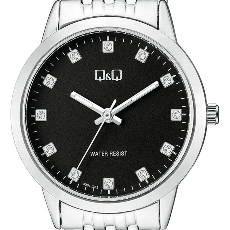 Q&Q Japan Quartz Black Dial Stainless Steel Women's Watch | Q&Q QZ81J202Y - VERSE -