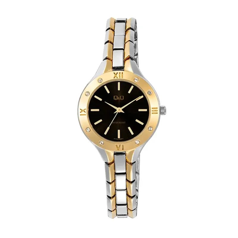 Q&Q Japan Quartz Black Dial Two-Tone Stainless Steel Women's Watch | Q&Q F17A-006PY - VERSE -