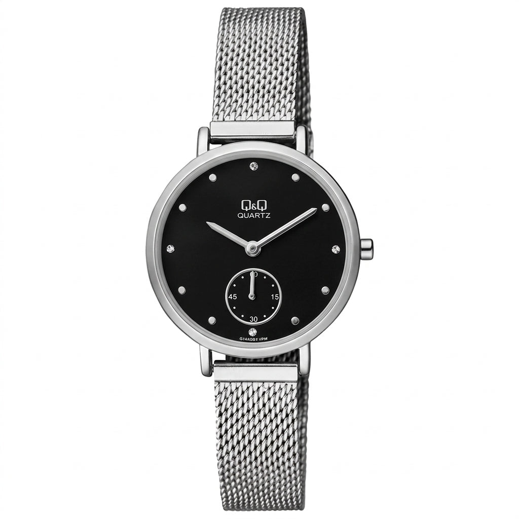 Q&Q QA97J222Y Black Dial Silver Mesh Bracelet Women's Watch | Q&Q QA97J222Y - VERSE -