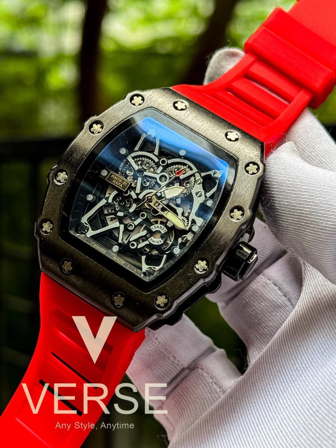 Richard Mille RM 35 - 01 | Black Case Red Silicone Strap - Quartz ( Double A ) - VERSE - 