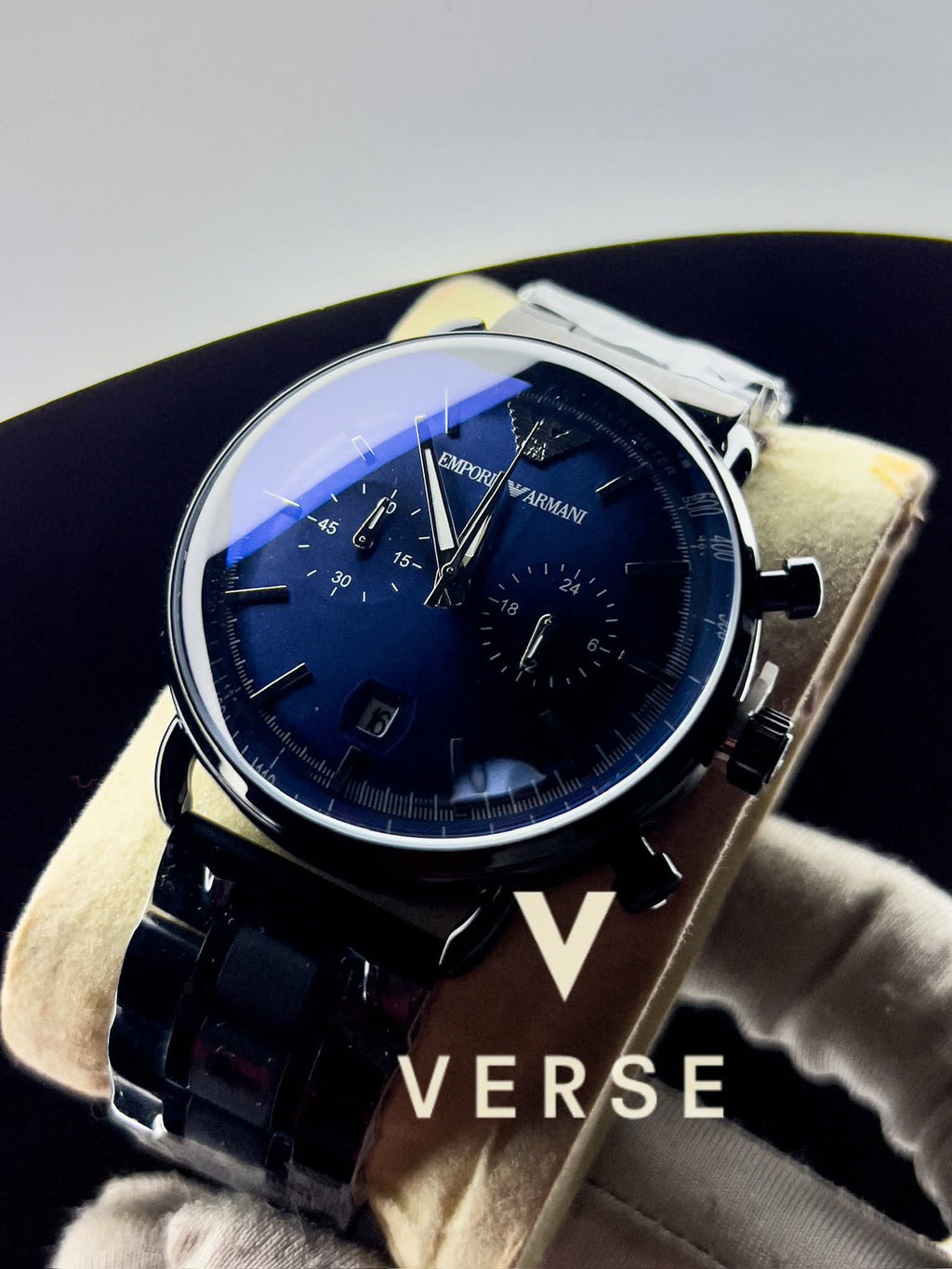 Armani Oval Black Chain Blue Dial AA - VERSE - 