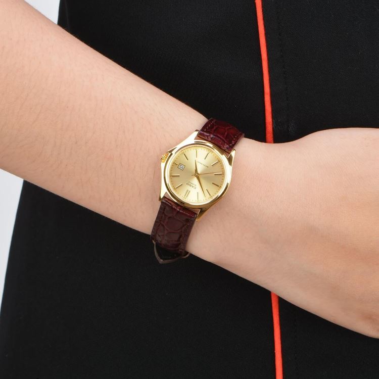 Casio LTP - 1183Q - 9ADF Gold Dial Women's Gold Tone Leather Watch | Casio LTP - 1183Q - 9ADF - VERSE - 