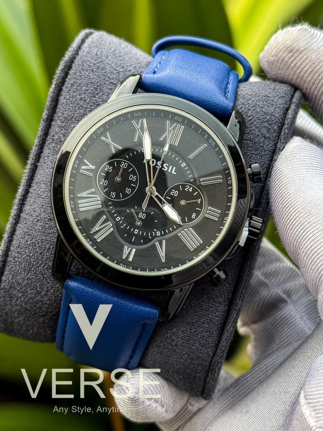 Fossil Grant Chronograph Blue Belt Black Dial AA - VERSE - 
