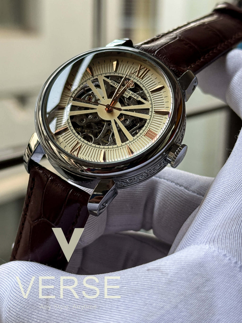 Patek Philippe Automatic Noir Guilloché | Brown Strap - AA - VERSE - 