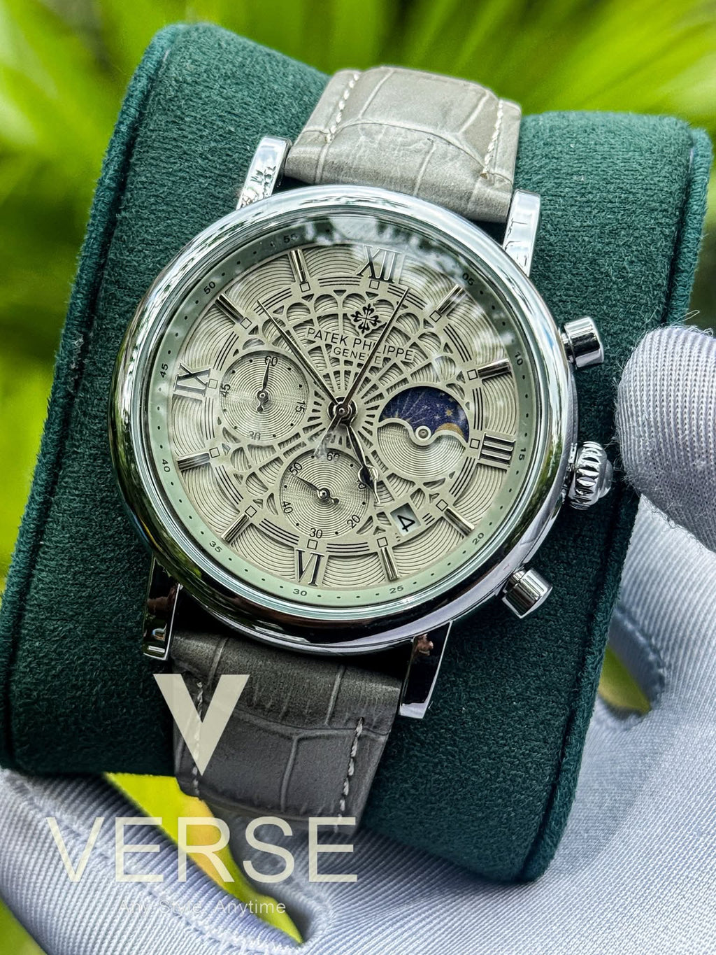 Patek Philippe Chronograph Moonphase Grey Belt Spider Grey Dial AA - VERSE - 