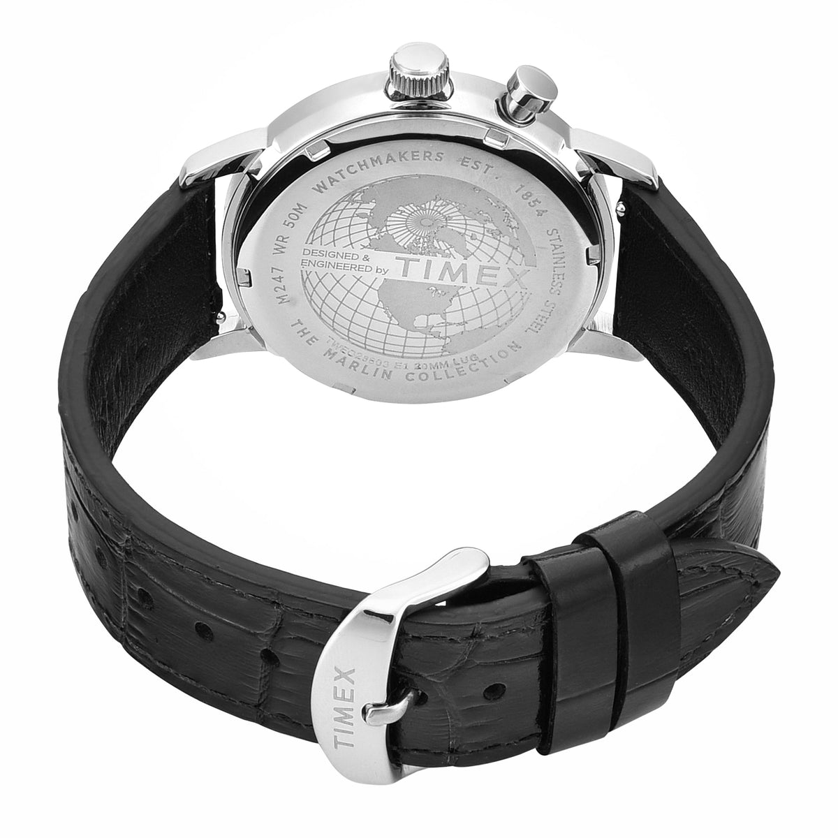 Timex Marlin Moon Phase Multifunction 40mm Navy Blue Dial Black Leather Men's Watch | Timex TWEG26803