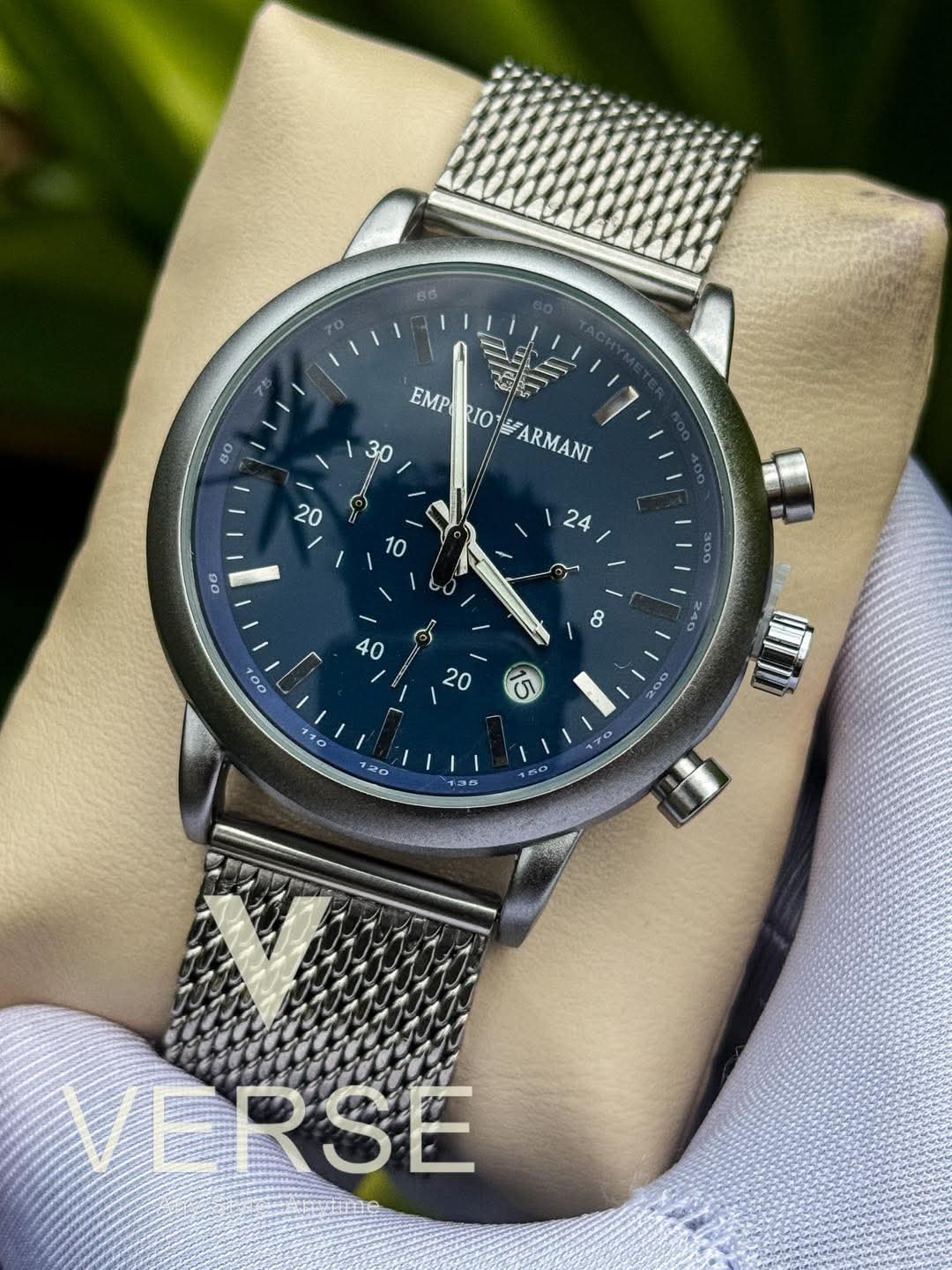 Armani Luigi Chronograph Mesh Chain Matte Blue Dial AA - VERSE - 