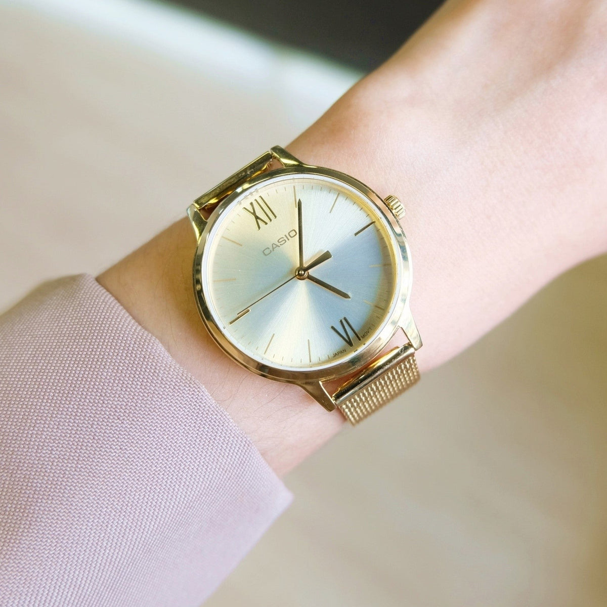 Casio LTP-E157MG-9ADF Champagne Gold Dial Gold Stainless Steel Mesh Women's Watch | Casio LTP-E157MG-9ADF