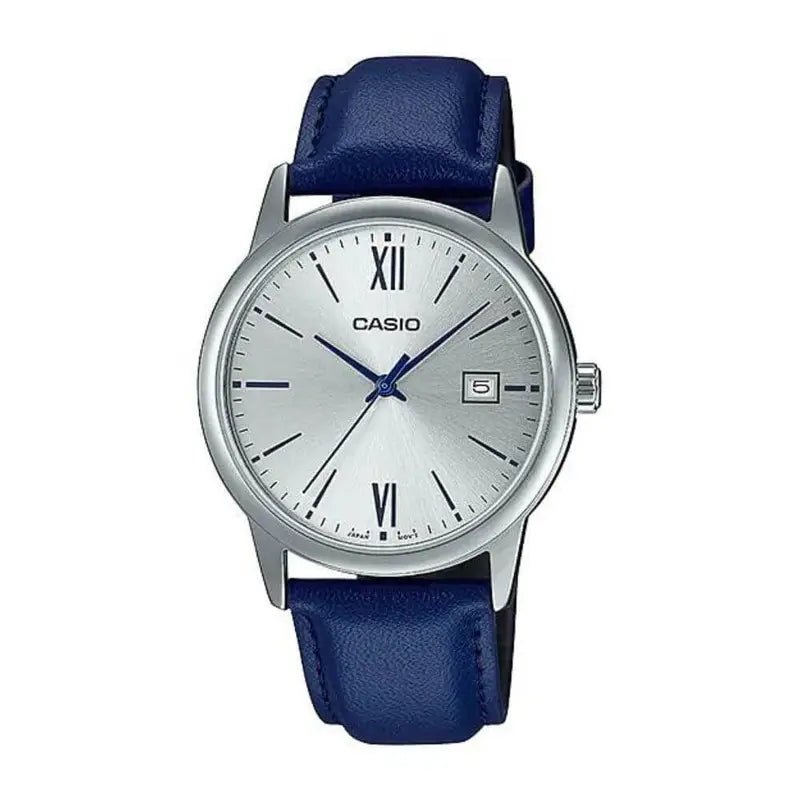 Casio MTP - V002L - 2B3UDF Silver Dial Men's Navy Leather Watch | Casio MTP - V002L - 2B3UDF - VERSE - 