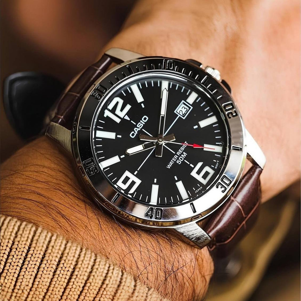 Casio MTP - VD01L - 1BVUDF Black Dial Brown Leather Men's Watch | Casio MTP - VD01L - 1BVUDF - VERSE - 
