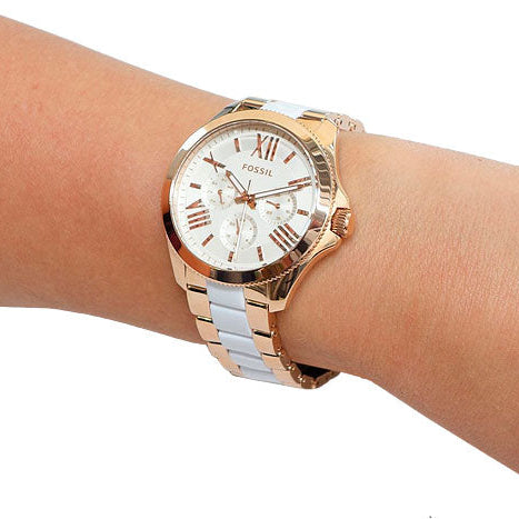 Fossil Cecile Multifunction White Dial Two-Tone Rose Gold Tone Stainless Steel Women's Watch | Fossil AM4546
