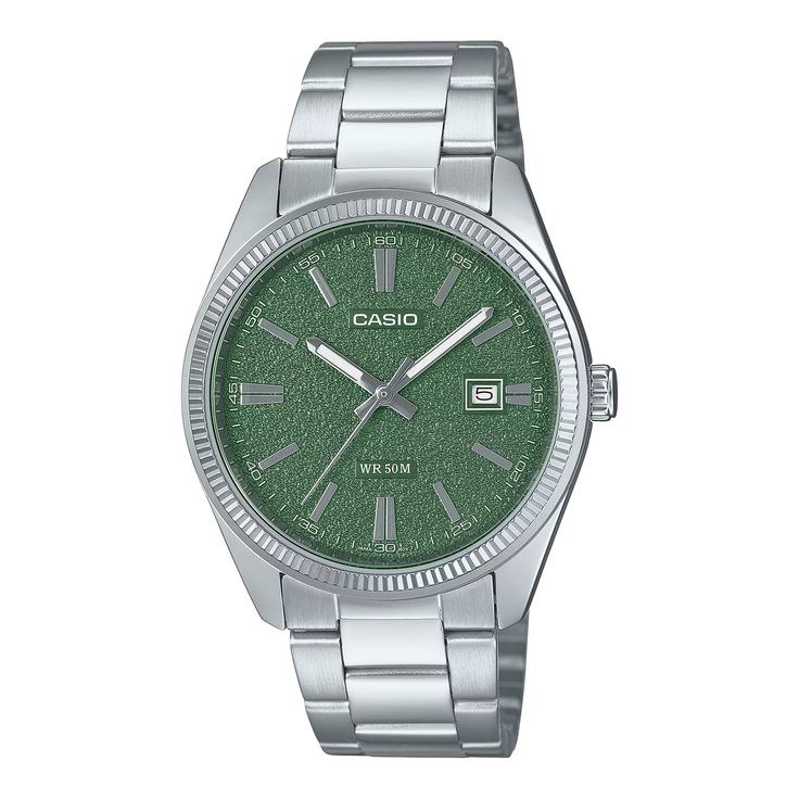 Casio MTP - 1302DA - 3AVDF Men’s Silver Stainless Steel Watch with Matte Green Dial | Casio MTP - 1302DA - 3AVDF - VERSE - 