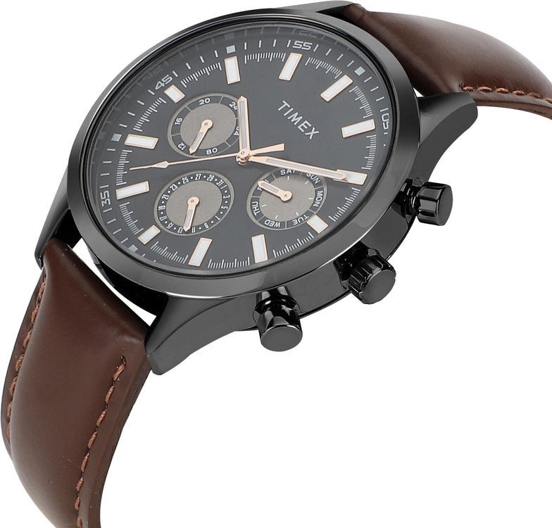 Timex TWHG03SMU19 Men’s Multifunction Watch – Brown Leather Strap, Black Dial| Timex TWHG03SMU19 - VERSE - 