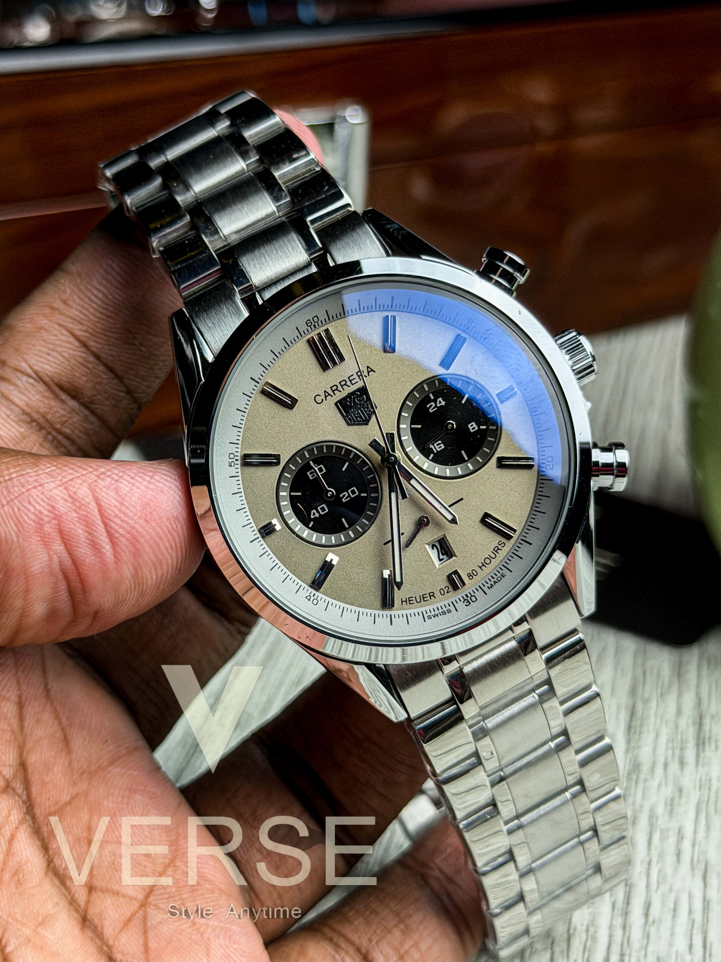 TAG Heuer Carrera 02' Chronograph | Silver Chain Champagne Panda Dial - ( Double A )