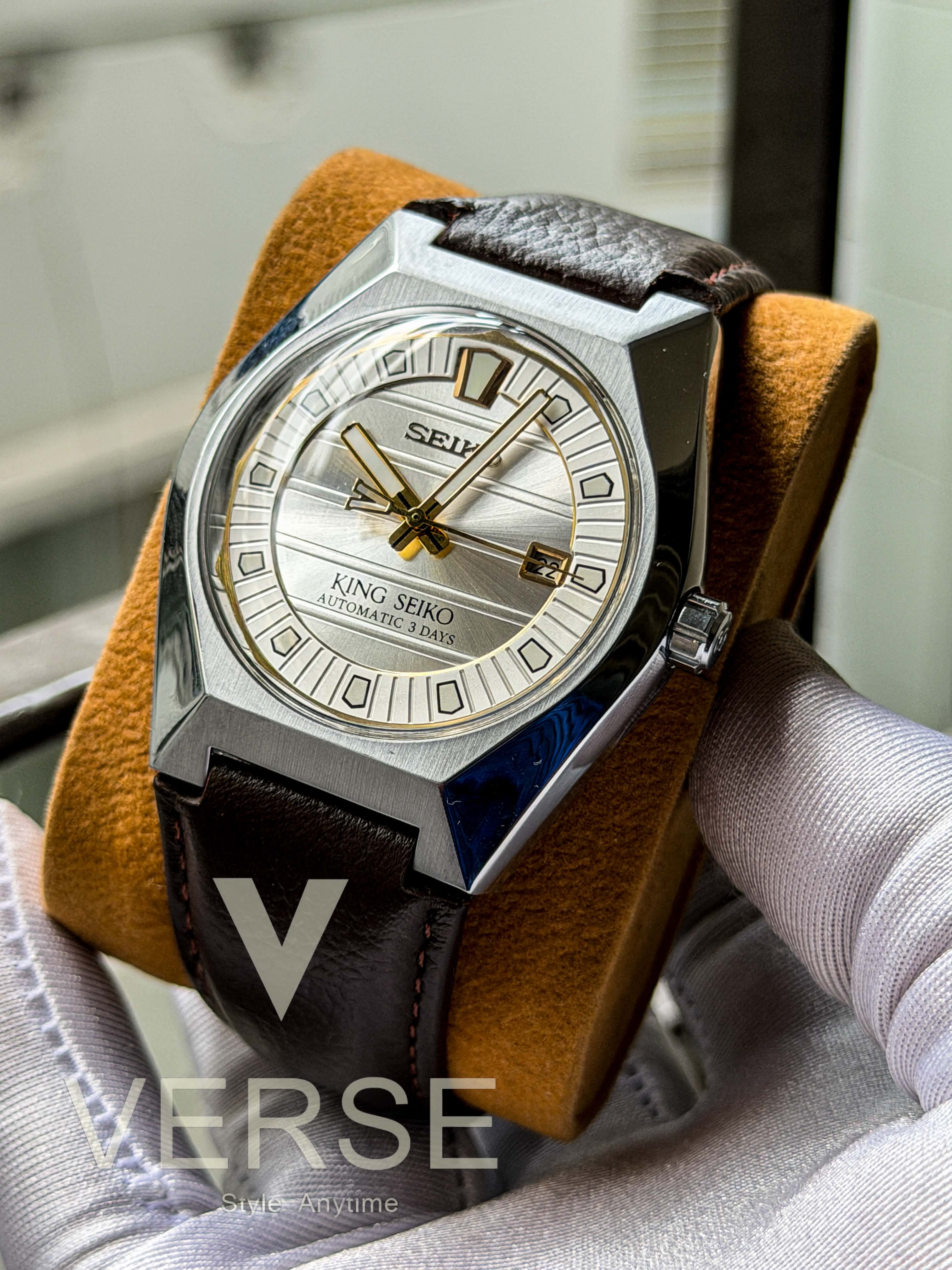 King Seiko VANAC Automatic "Tokyo Sunrise" | Frost Silver Dial Espresso Brown Leather - ( Semi Triple A )