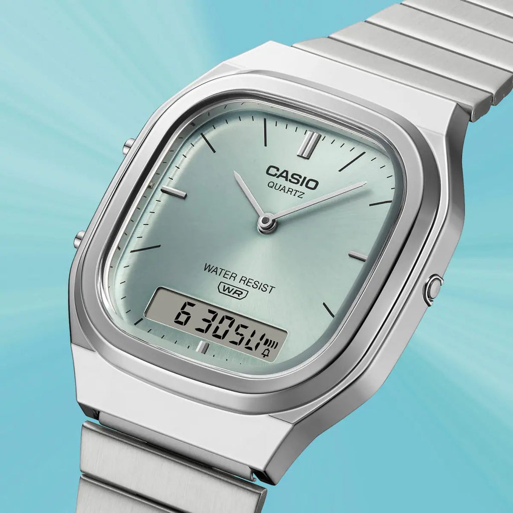Casio Vintage AQ-240E-2ADF Light Blue Dial Stainless Steel Unisex Watch | Casio AQ-240E-2ADF