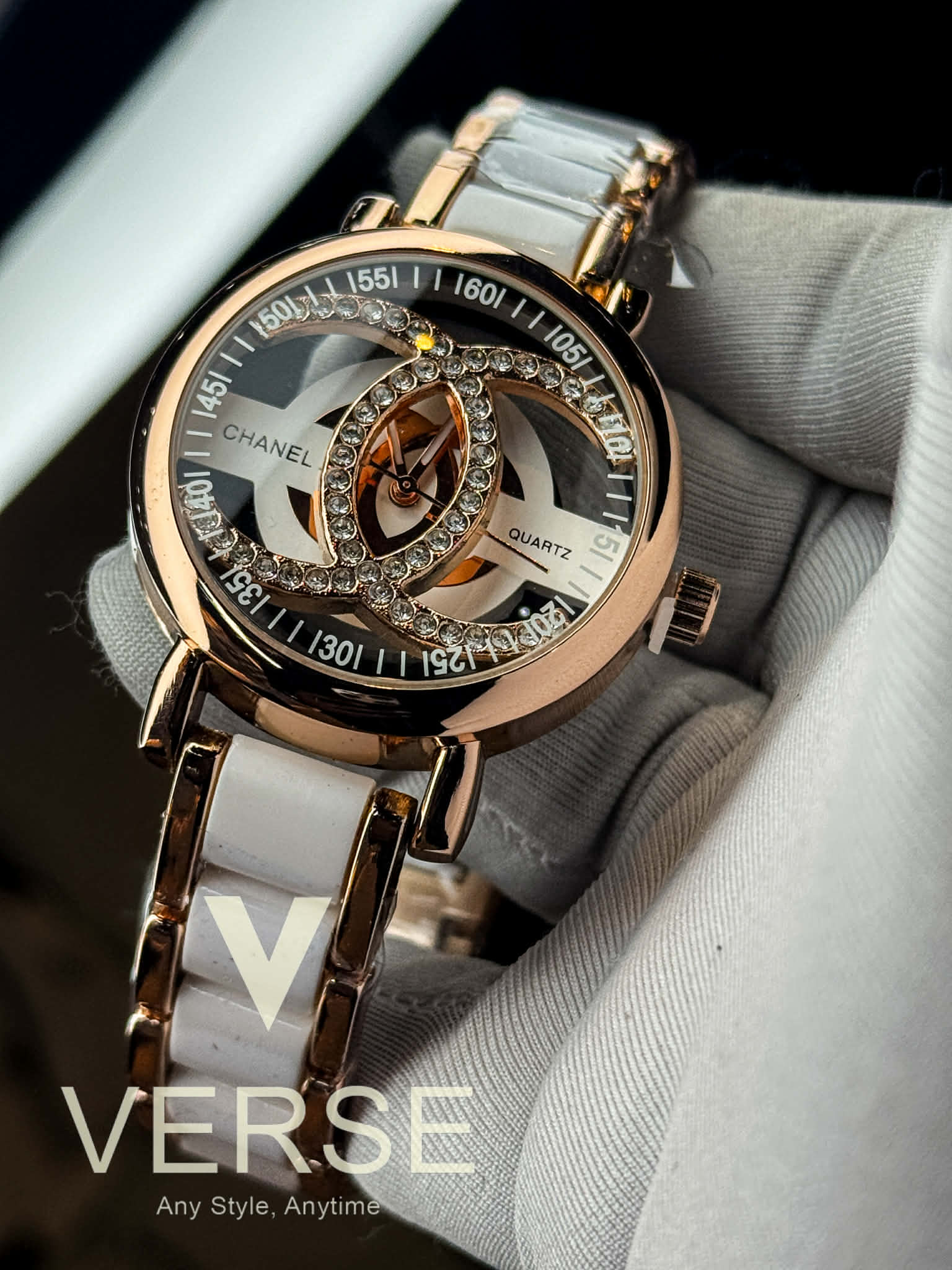 Chanel Women’s Two - Tone White - Rose Gold Chain Watch | White Dial AA - VERSE - 