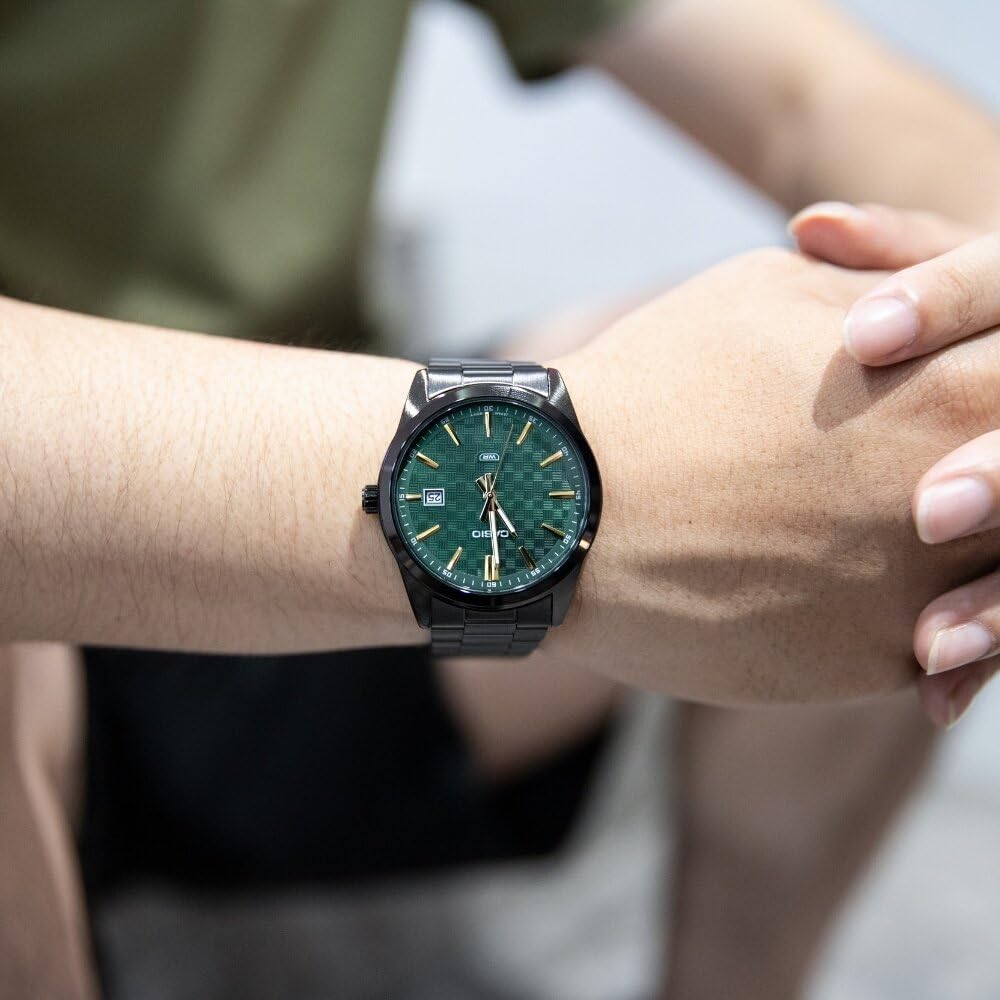 Casio MTP-VD03B-3AUDF Emerald Green Dial Black Stainless Steel Men's Watch | Casio MTP-VD03B-3AUDF