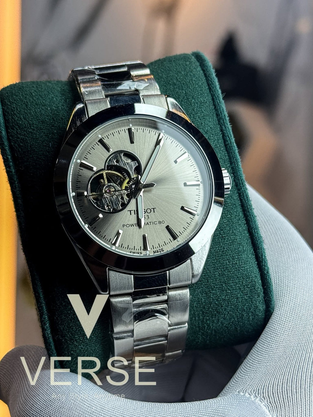 Tissot Gentleman Powermatic 80 Open Heart Automatic Sun - ray Grey Dial AA - VERSE - 