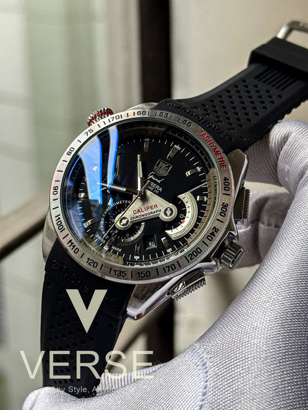 TAG Heuer Grand Carrera Calibre 36 RS Caliper Chronograph - Black Silicone Strap - VERSE - 