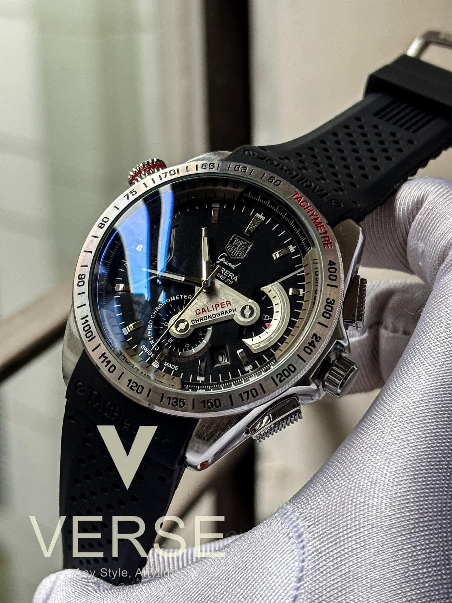 TAG Heuer Grand Carrera Calibre 36 RS Caliper Chronograph - Black Silicone Strap - VERSE - 