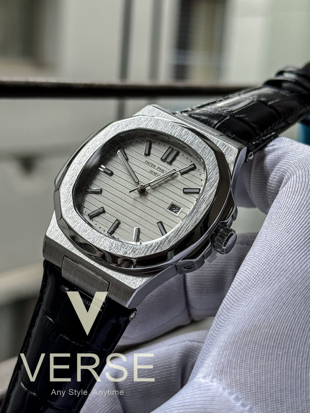 Patek Philippe Nautilus Black Belt Silver Case White Dial Quartz AA - VERSE - 