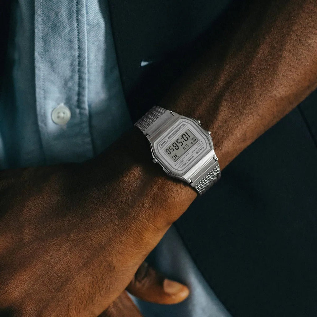 Casio Vintage A158WEM - 7D Digital Silver Dial Mesh Band Unisex Watch | Casio A158WEM - 7D - VERSE - 
