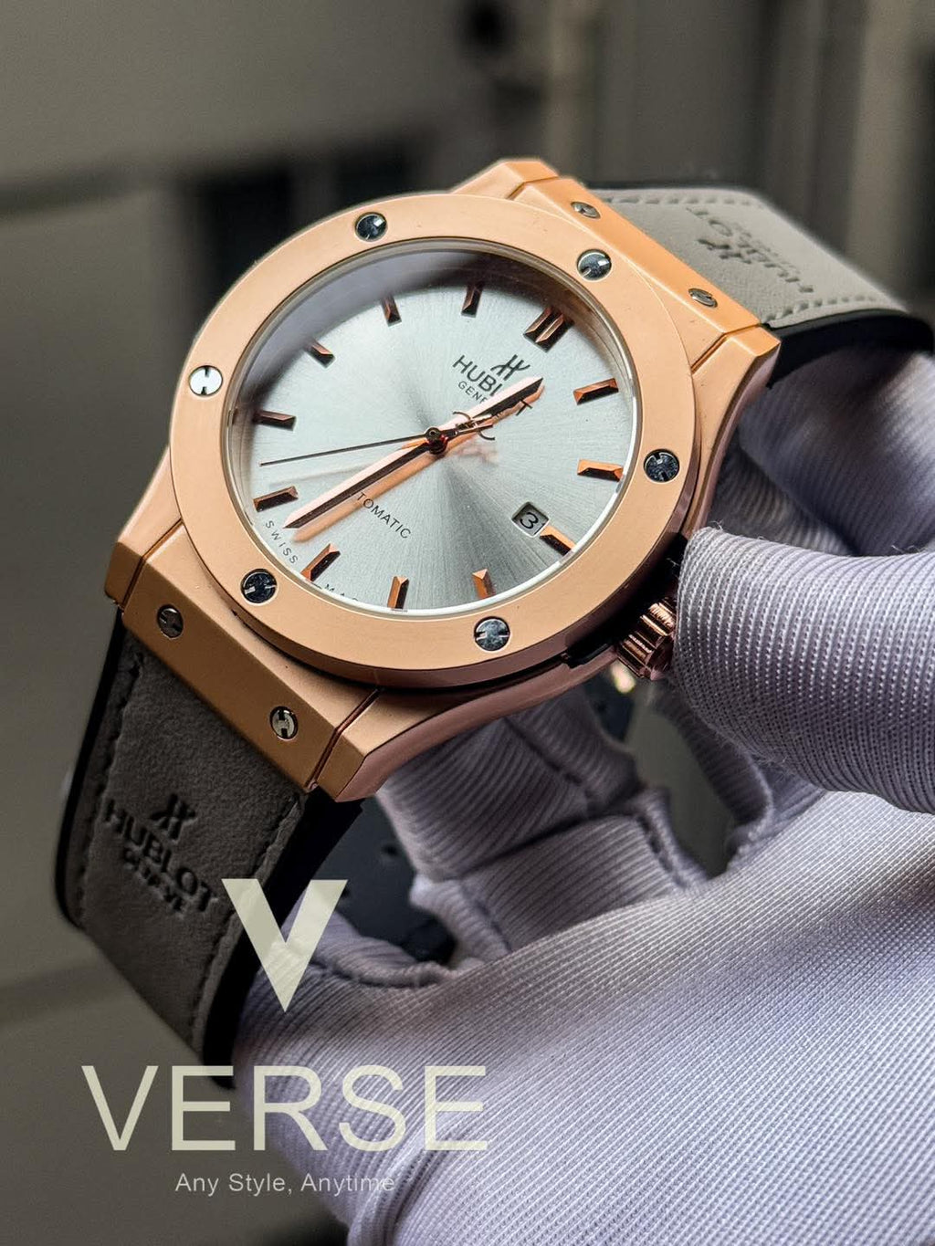 Hublot Classic Fusion Automatic Grey Belt Rose Gold Case AA - VERSE - 