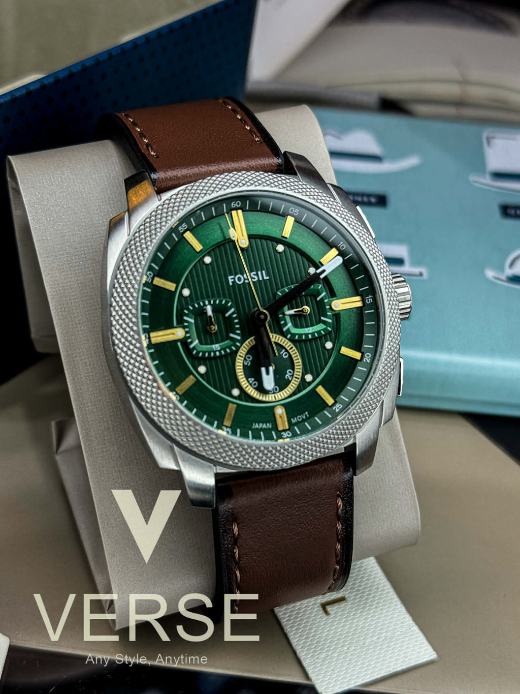 Fossil FS6100 Machine Chronograph Green Dial Brown Leather Men’s Watch | Fossil FS6100 - VERSE - 