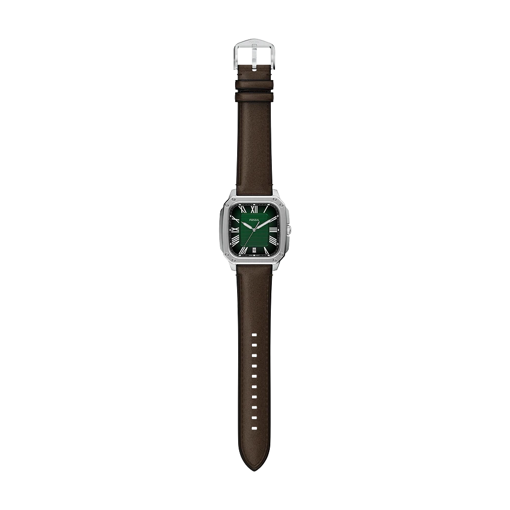 Fossil Crosby Three-Hand Date Satin Green Dial Brown Leather Men's Watch | Fossil FS6150