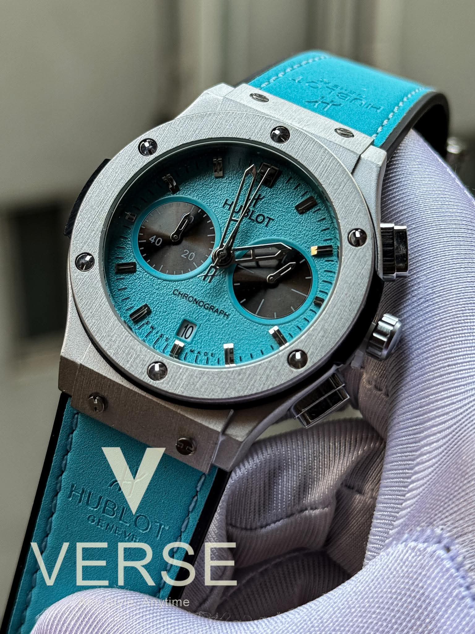 Hublot Classic Fusion Chronograph Tiffany Belt Silver Case AA - VERSE - 