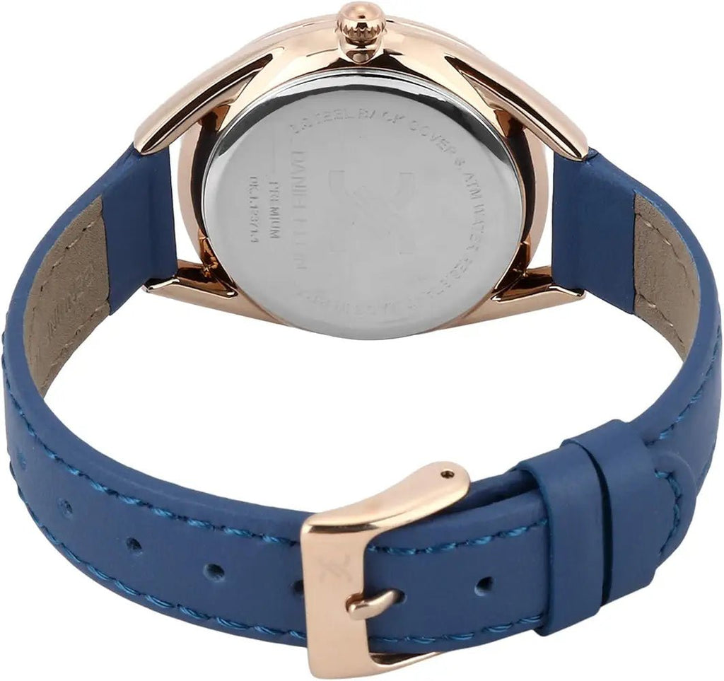 Daniel Klein DK.1.12371-4 Women’s Gold-Tone Watch with Blue Matte Dial & Blue Leather Strap| Daniel Klein DK.1.12371-4VERSE